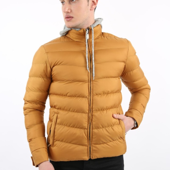 Çıkmalı Kapşonlu Yan Cepli Erkek Günlük Şişme Mont