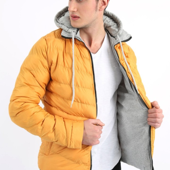 Çıkmalı Kapşonlu Yan Cepli Erkek Günlük Şişme Mont