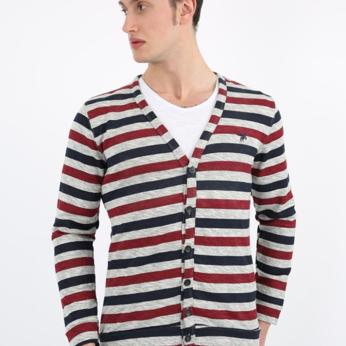 Düğmeli Çizgili Erkek Günlük Hırka