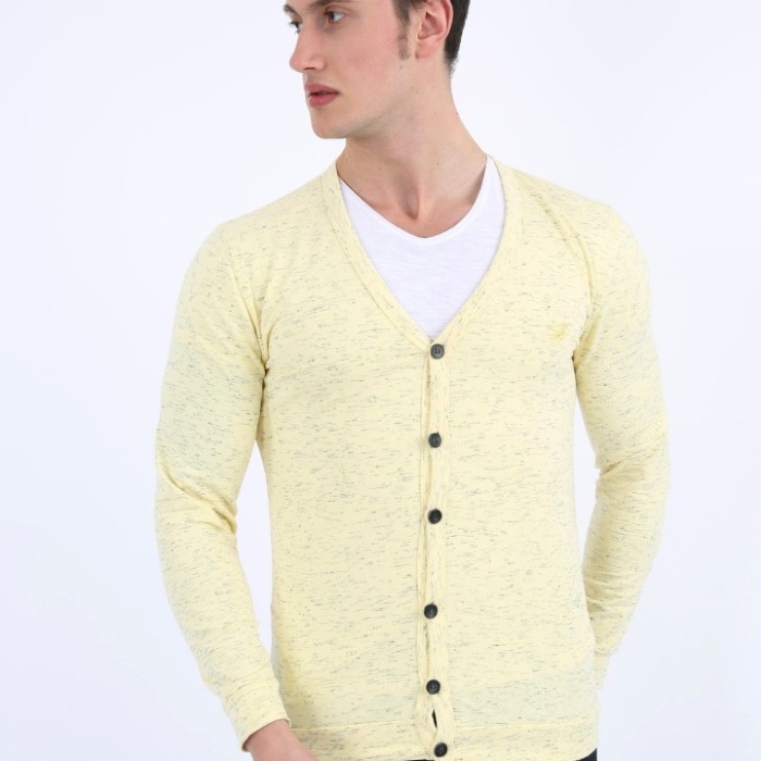 Düz Kırçıllı Düğmeli Erkek Günlük Hırka