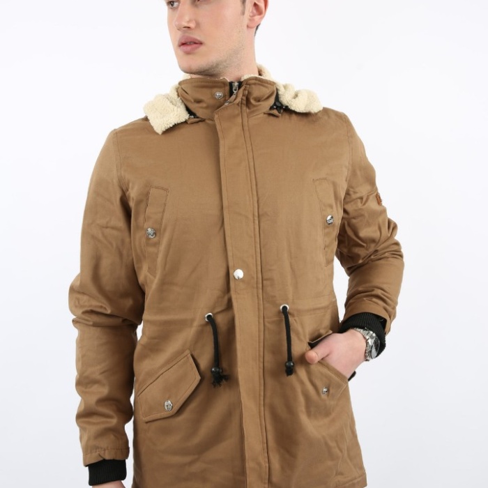 İçi Kürklü Çaparz Cepli Çıkmalı Kapşonlu Kalın Erkek Günlük Kabardin Mont