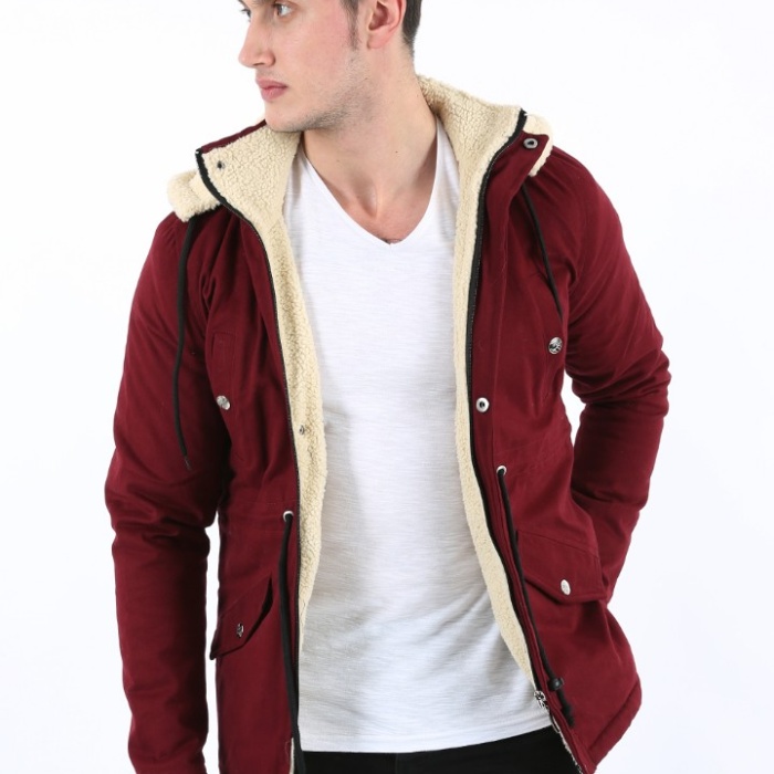 İçi Kürklü Çıkmalı Kapşonlu Kalın Erkek Günlük Kabardin Mont