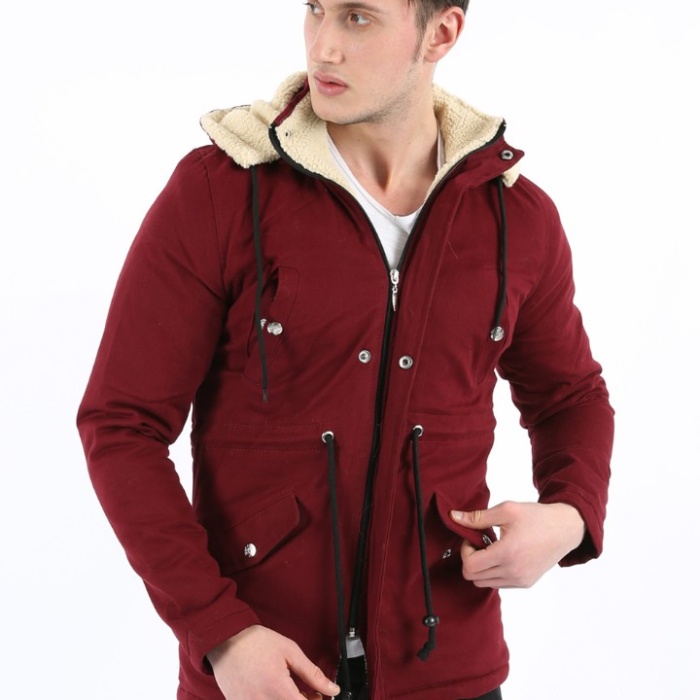 İçi Kürklü Çıkmalı Kapşonlu Kalın Erkek Günlük Kabardin Mont