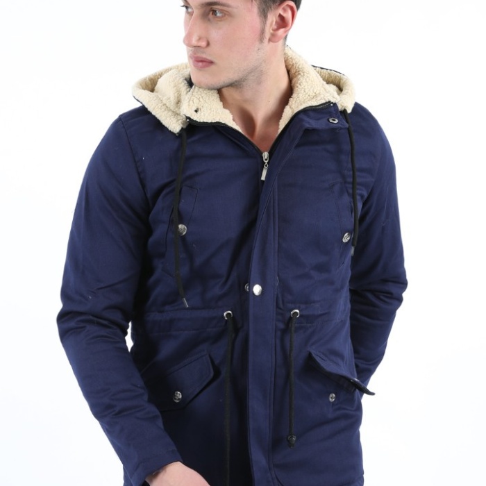 İçi Kürklü Çıkmalı Kapşonlu Kalın Erkek Günlük Kabardin Mont