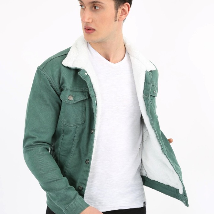 İçi Kürklü Çıtçıt Düğmeli Kalın Spor Erkek Günlük Kot Mont