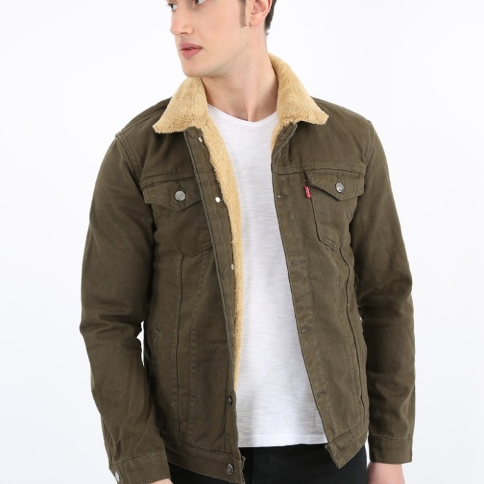 İçi Kürklü Çıtçıt Düğmeli Kalın Spor Erkek Günlük Kot Mont