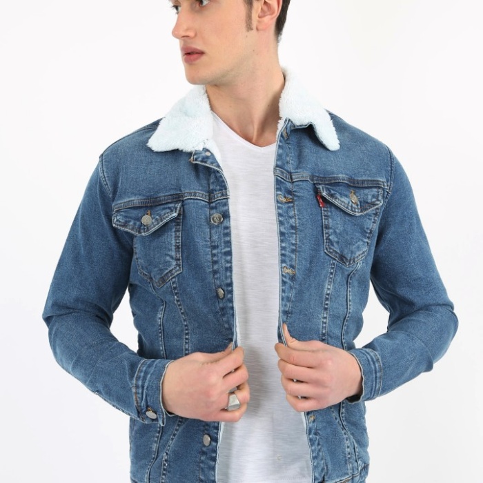 İçi Kürklü Çıtçıt Düğmeli Kalın Spor Erkek Günlük Kot Mont