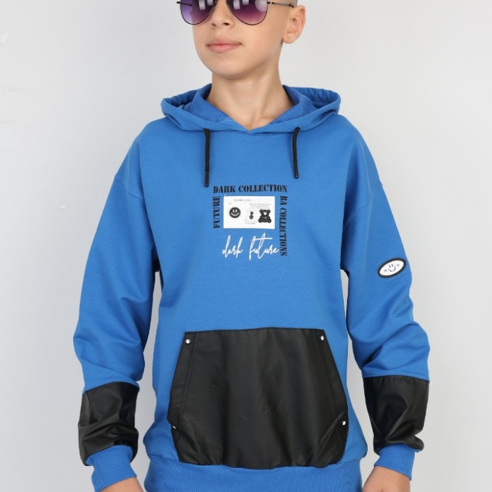 İki İplik Kapşonlu Baskılı Erkek Çocuk Günlük Sweatshirt
