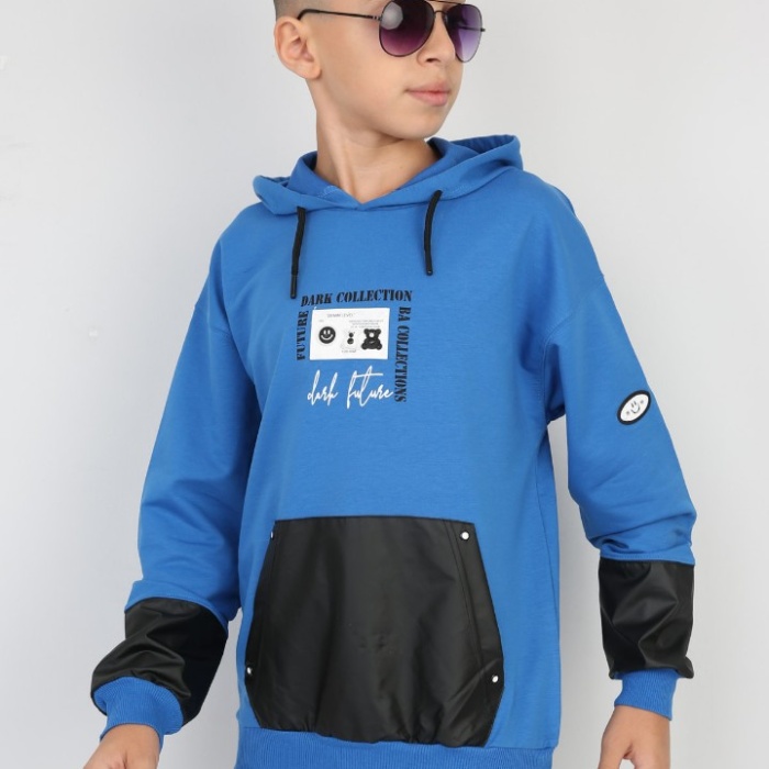 İki İplik Kapşonlu Baskılı Erkek Çocuk Günlük Sweatshirt