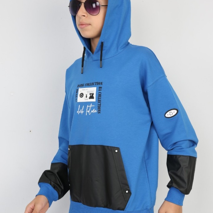 İki İplik Kapşonlu Baskılı Erkek Çocuk Günlük Sweatshirt