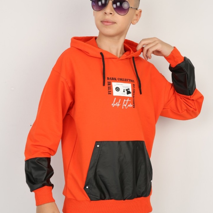 İki İplik Kapşonlu Baskılı Erkek Çocuk Günlük Sweatshirt