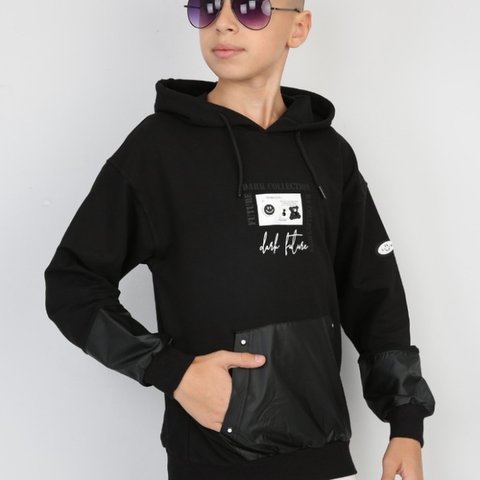 İki İplik Kapşonlu Baskılı Erkek Çocuk Günlük Sweatshirt