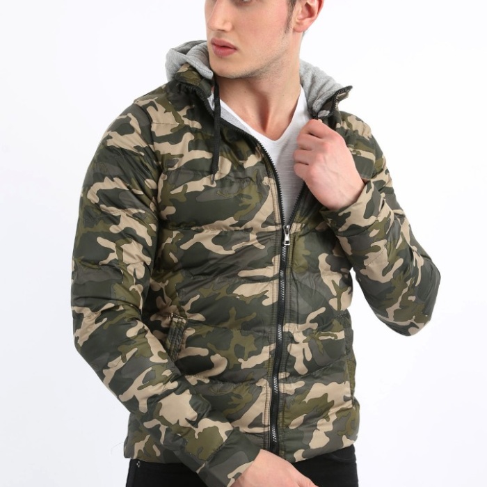Kamuflaj Desenli Spor Erkek Günlük Şişme Mont