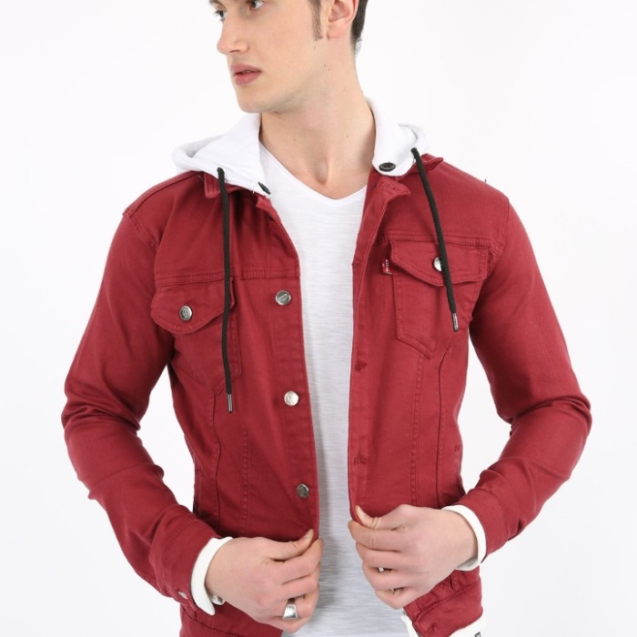 Kapüşonlu Alttan Çıkmalı Düğmeli Erkek Spor Günlük Kot Ceket