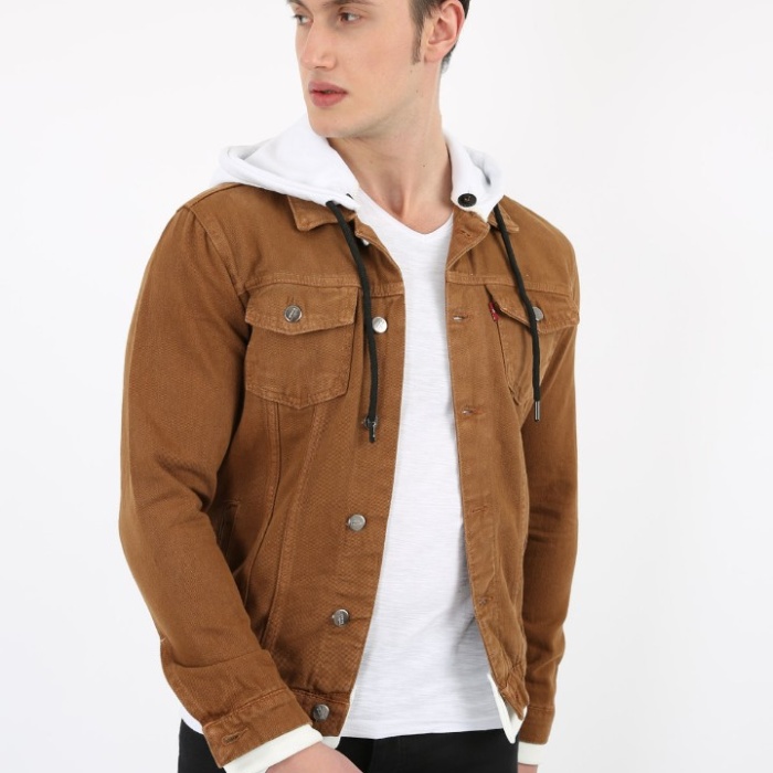 Kapüşonlu Alttan Çıkmalı Düğmeli Erkek Spor Günlük Kot Ceket