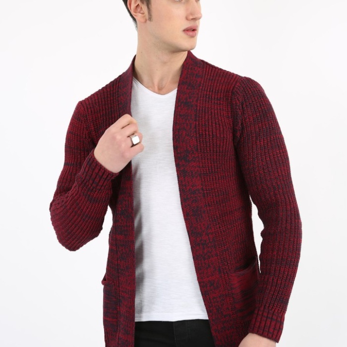 Önü Açık Cepli Kalın Erkek Günlük Triko Kazak Hırka