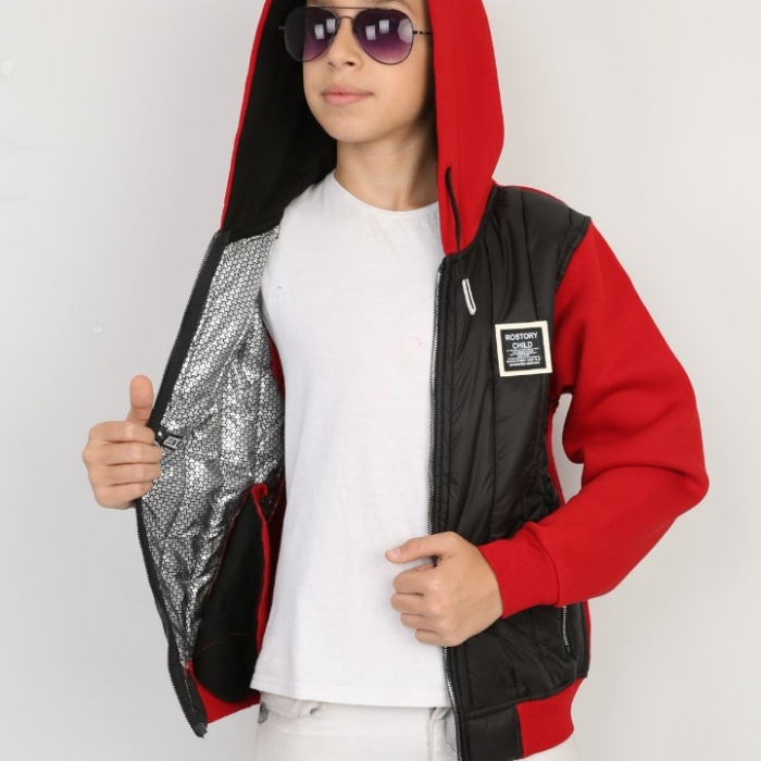 Üç İplik Kapşonlu Fermuarlı İçi Termal Erkek Çocuk Günlük Sweatshirt