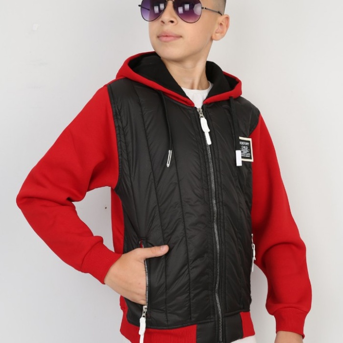 Üç İplik Kapşonlu Fermuarlı İçi Termal Erkek Çocuk Günlük Sweatshirt