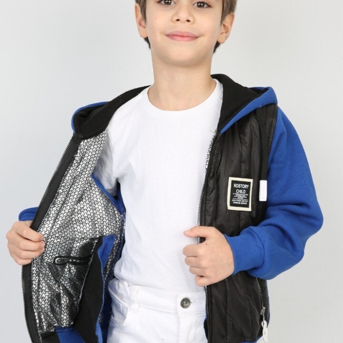 Üç İplik Kapşonlu Fermuarlı İçi Termal Erkek Çocuk Günlük Sweatshirt