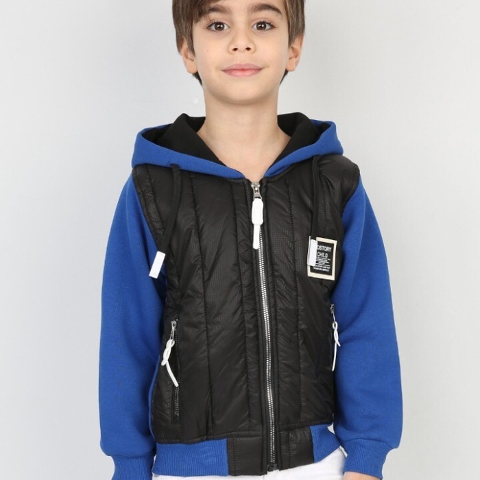 Üç İplik Kapşonlu Fermuarlı İçi Termal Erkek Çocuk Günlük Sweatshirt