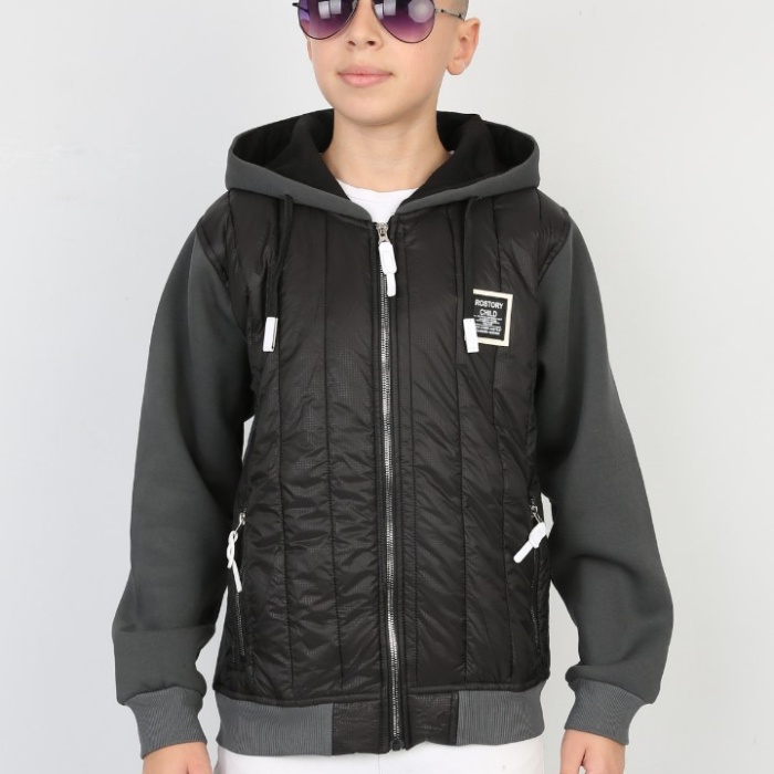 Üç İplik Kapşonlu Fermuarlı İçi Termal Erkek Çocuk Günlük Sweatshirt