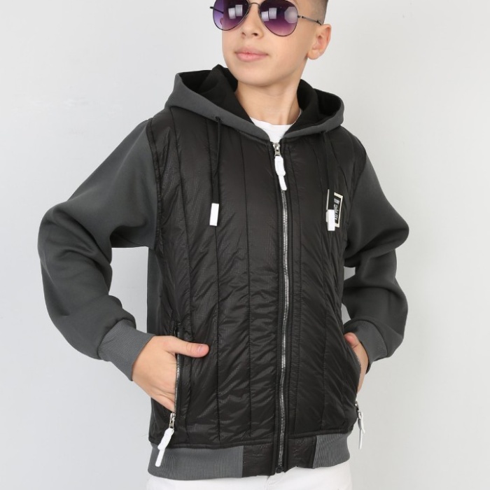 Üç İplik Kapşonlu Fermuarlı İçi Termal Erkek Çocuk Günlük Sweatshirt