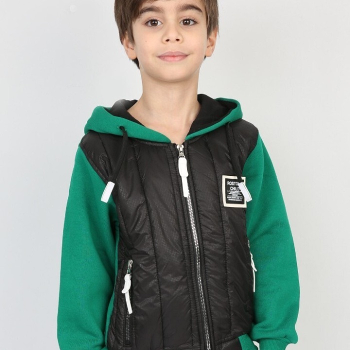 Üç İplik Kapşonlu Fermuarlı İçi Termal Erkek Çocuk Günlük Sweatshirt