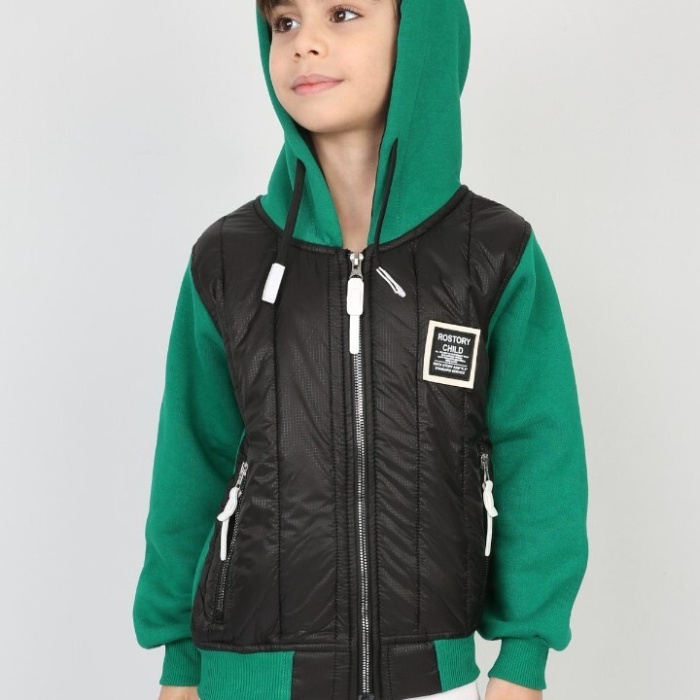 Üç İplik Kapşonlu Fermuarlı İçi Termal Erkek Çocuk Günlük Sweatshirt