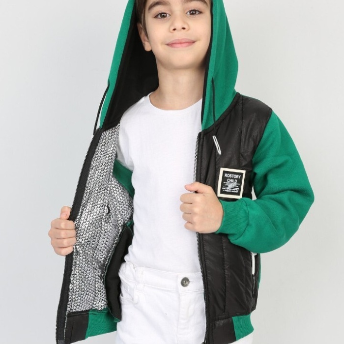 Üç İplik Kapşonlu Fermuarlı İçi Termal Erkek Çocuk Günlük Sweatshirt