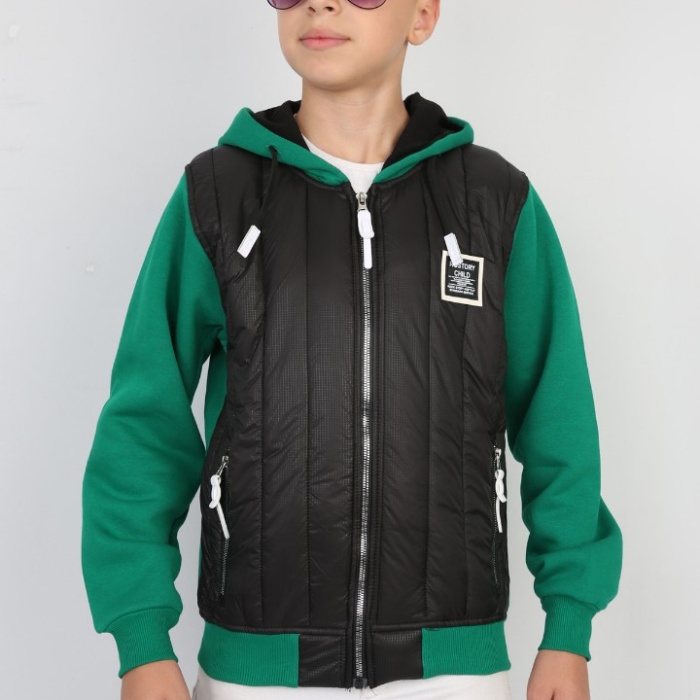 Üç İplik Kapşonlu Fermuarlı İçi Termal Erkek Çocuk Günlük Sweatshirt