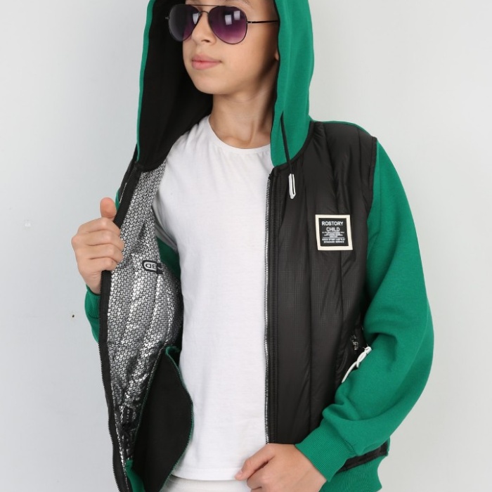 Üç İplik Kapşonlu Fermuarlı İçi Termal Erkek Çocuk Günlük Sweatshirt