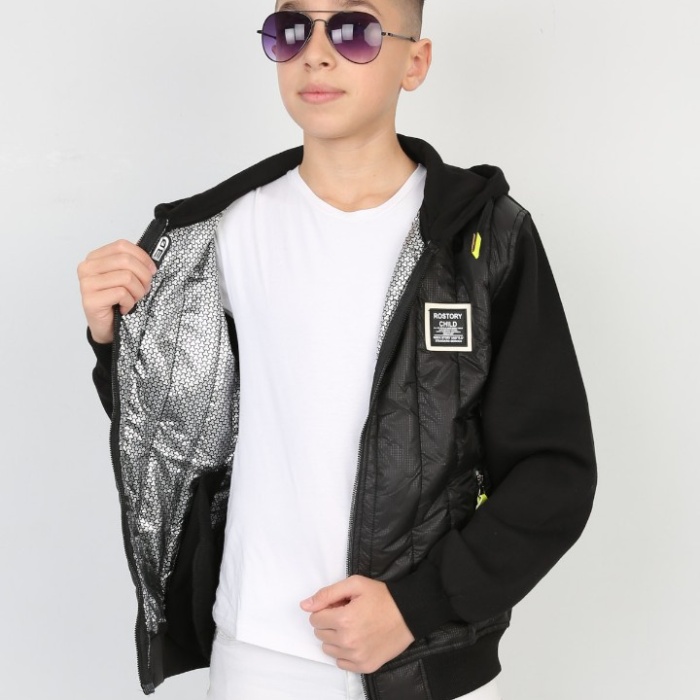 Üç İplik Kapşonlu Fermuarlı İçi Termal Erkek Çocuk Günlük Sweatshirt