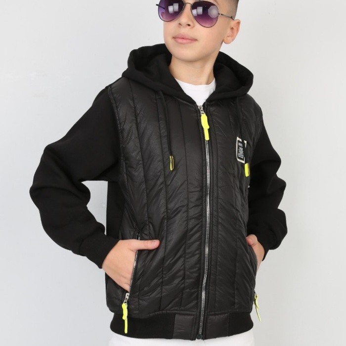 Üç İplik Kapşonlu Fermuarlı İçi Termal Erkek Çocuk Günlük Sweatshirt