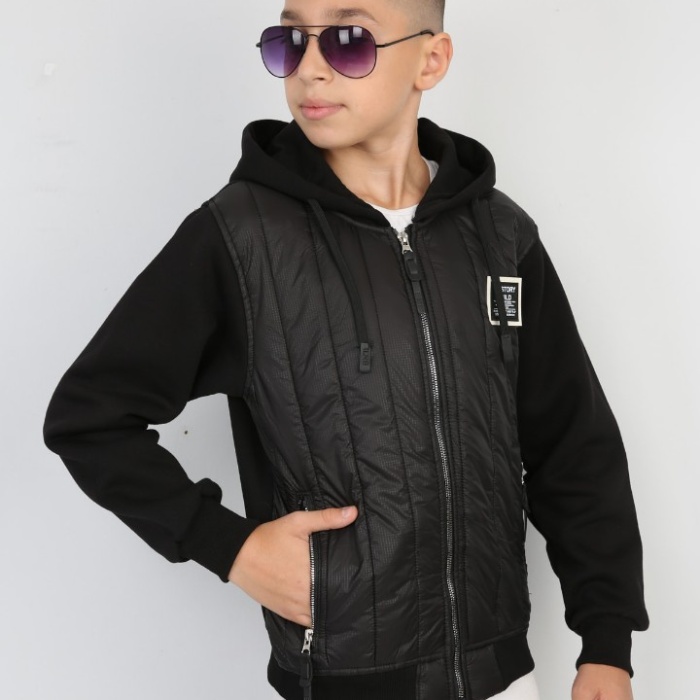 Üç İplik Kapşonlu Fermuarlı İçi Termal Erkek Çocuk Günlük Sweatshirt