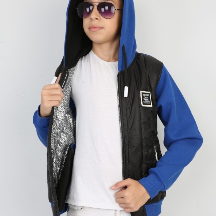 Üç İplik Kapşonlu Fermuarlı İçi Termal Erkek Çocuk Günlük Sweatshirt