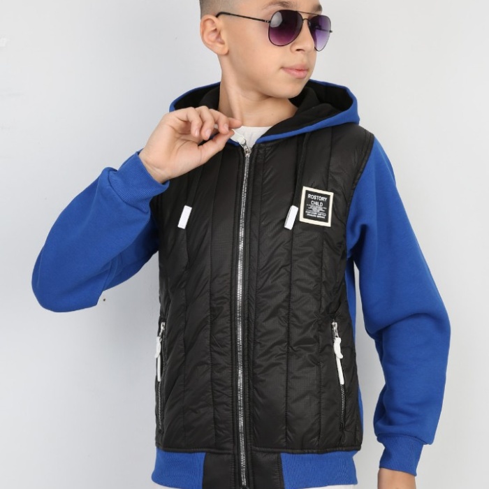 Üç İplik Kapşonlu Fermuarlı İçi Termal Erkek Çocuk Günlük Sweatshirt