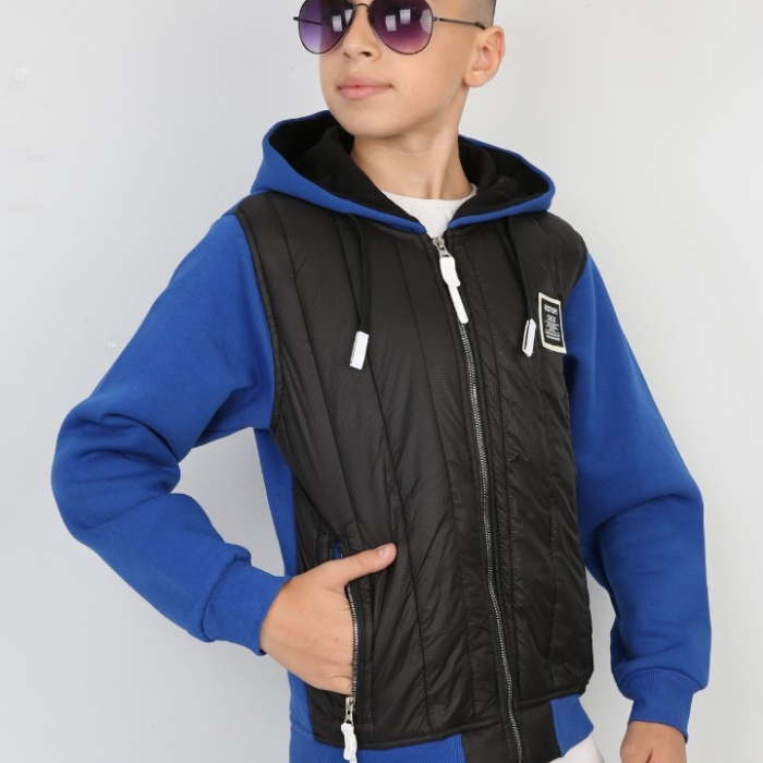 Üç İplik Kapşonlu Fermuarlı İçi Termal Erkek Çocuk Günlük Sweatshirt