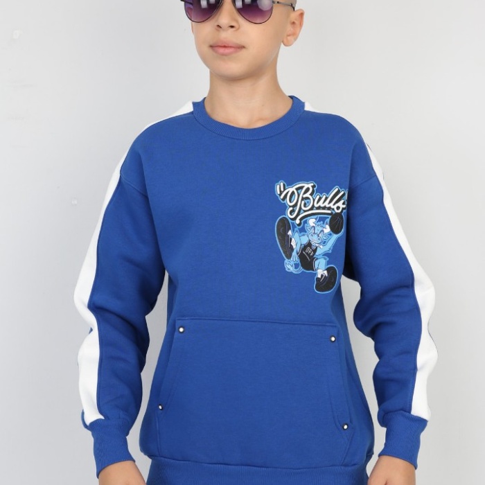 Üç İplik Şardonlu Arka Baskılı Erkek Çocuk Günlük Sweatshirt