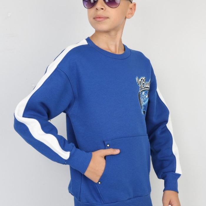 Üç İplik Şardonlu Arka Baskılı Erkek Çocuk Günlük Sweatshirt