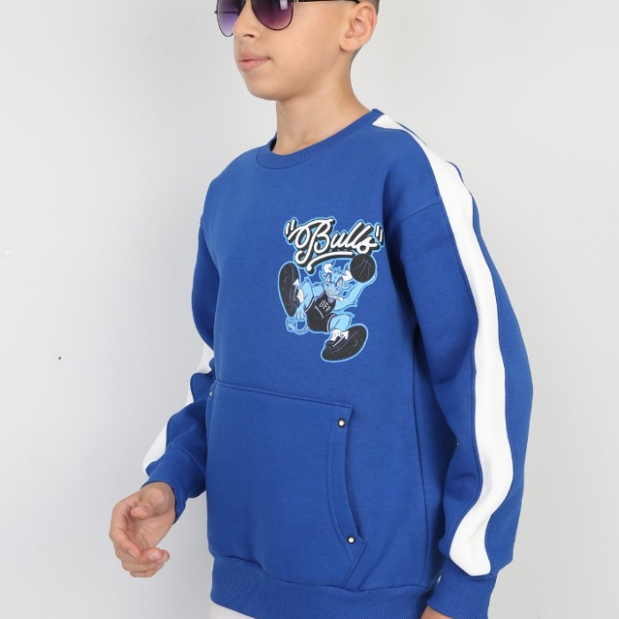 Üç İplik Şardonlu Arka Baskılı Erkek Çocuk Günlük Sweatshirt