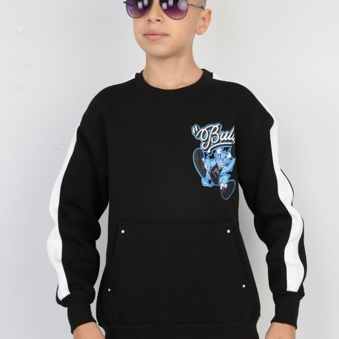 Üç İplik Şardonlu Arka Baskılı Erkek Çocuk Günlük Sweatshirt