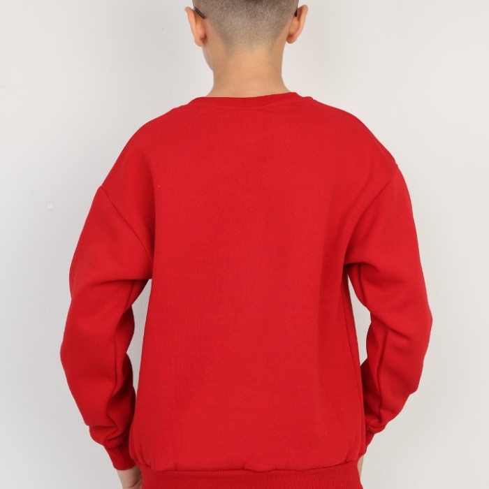 Üç İplik Şardonlu Baskılı Kanguru Cepli Erkek Çocuk Günlük Sweatshirt