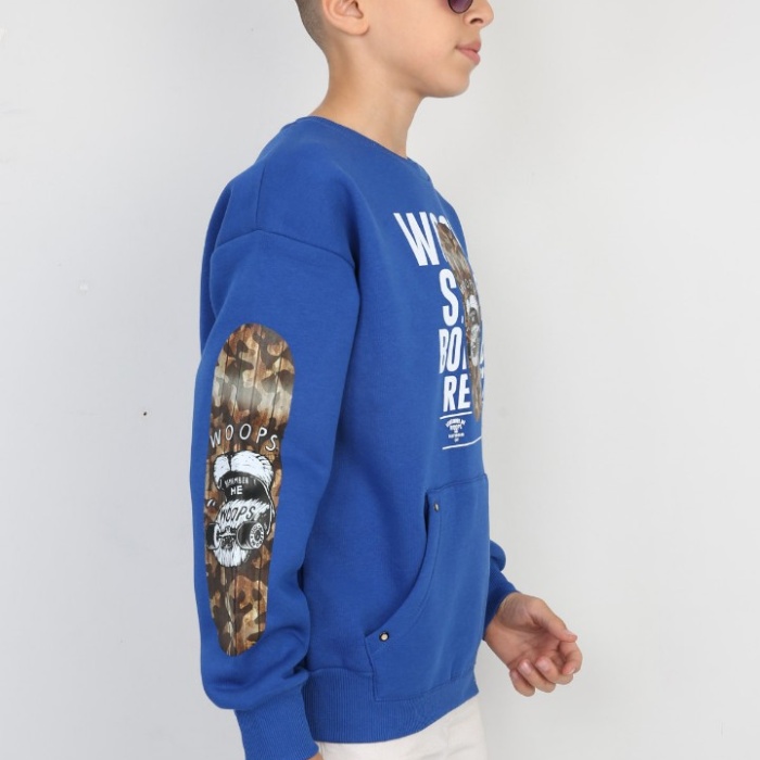 Üç İplik Şardonlu Baskılı Kanguru Cepli Erkek Çocuk Günlük Sweatshirt