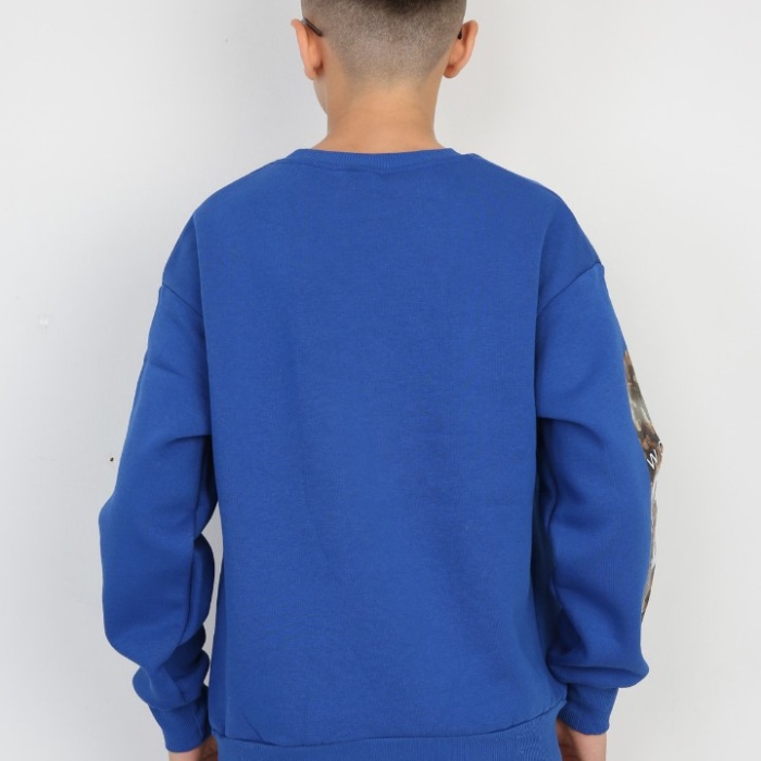 Üç İplik Şardonlu Baskılı Kanguru Cepli Erkek Çocuk Günlük Sweatshirt