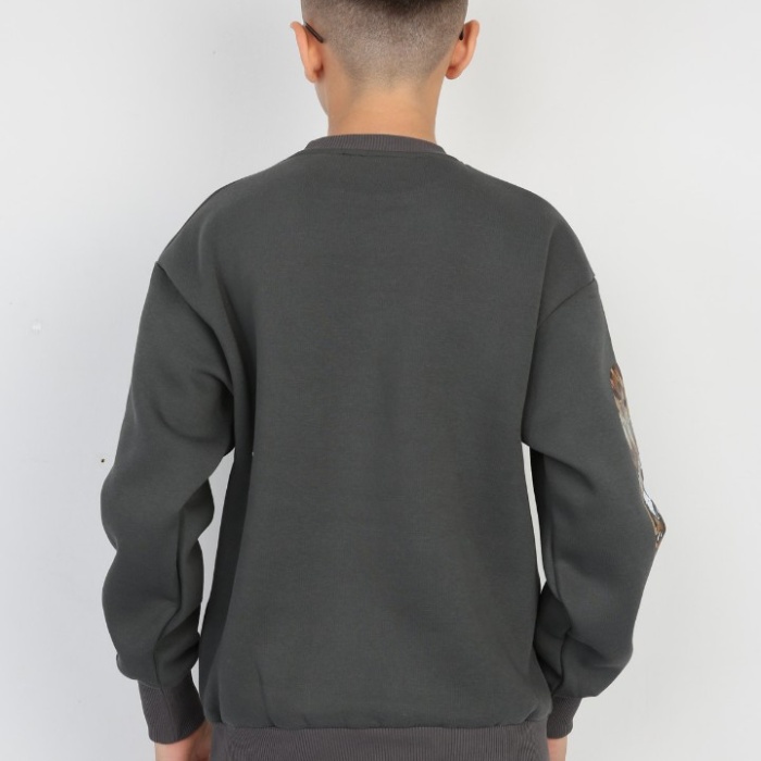 Üç İplik Şardonlu Baskılı Kanguru Cepli Erkek Çocuk Günlük Sweatshirt