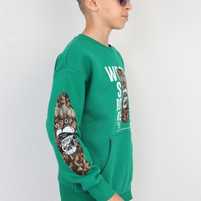 Üç İplik Şardonlu Baskılı Kanguru Cepli Erkek Çocuk Günlük Sweatshirt