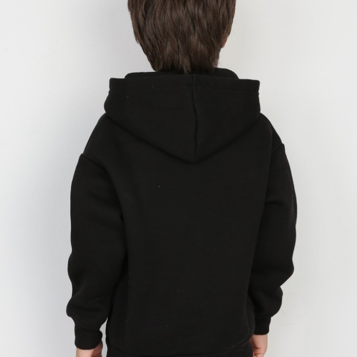 Üç İplik Şardonlu Baskılı Kapşonlu Erkek Çocuk Günlük Sweatshirt