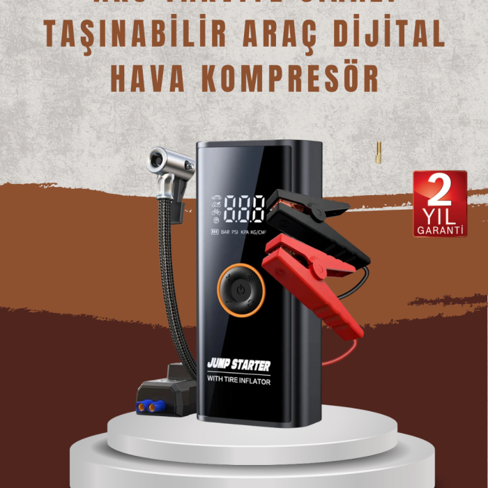 Çok Fonksiyonlu Araç Yol Yardım Kiti Jump Starter ve Lastik Pompası