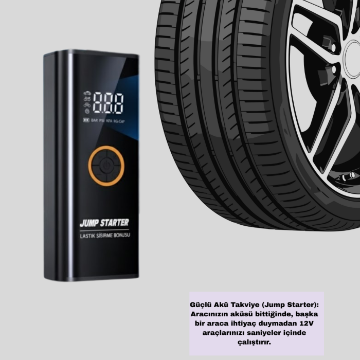 Akü Takviye Cihazı Jump Starter ve Dijital Hava Kompresörü