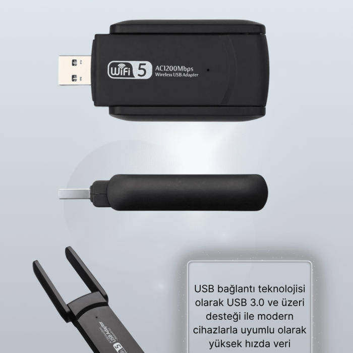 Yüksek Hızlı 1200 Mbps Çift Bant Usb Wifi Adaptör – Güçlü Sinyal, Geniş Uyumluluk